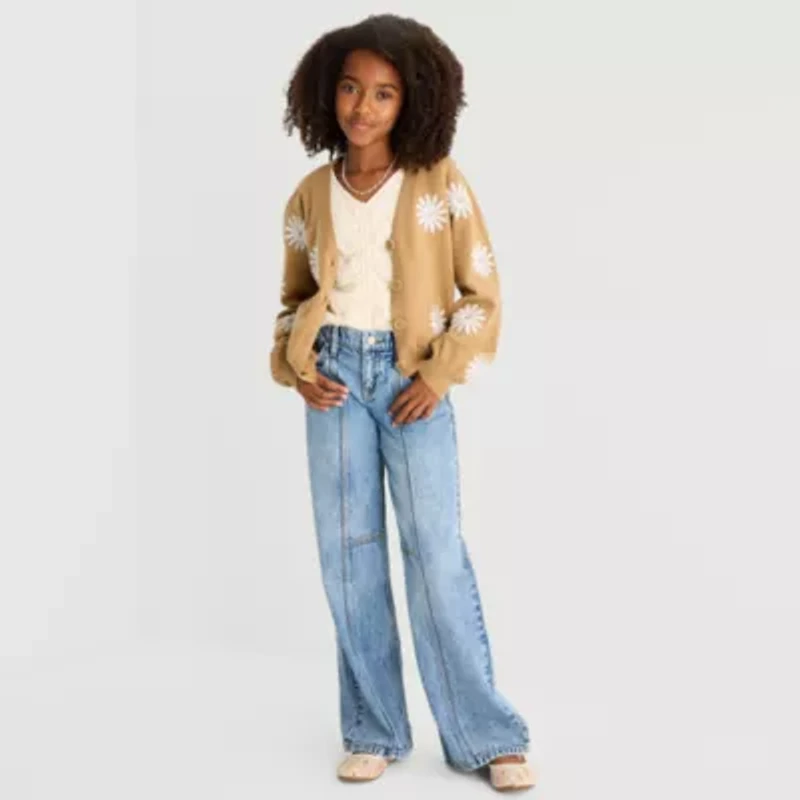 Thereabouts Little & Big Kid Girls V Neck Long Sleeve Button Cardigan