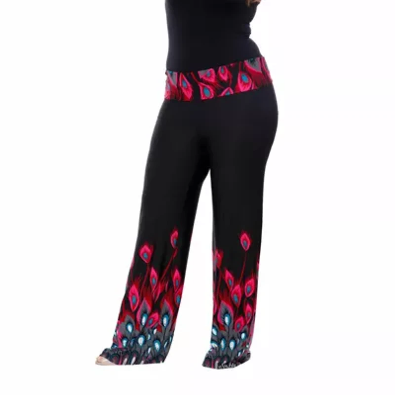 White Mark Womens Plus High Rise Wide Leg Palazzo Pant