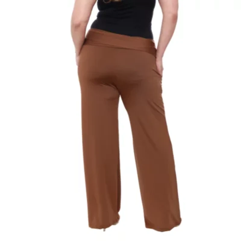 White Mark Womens High Rise Wide Leg Palazzo Pant-Plus