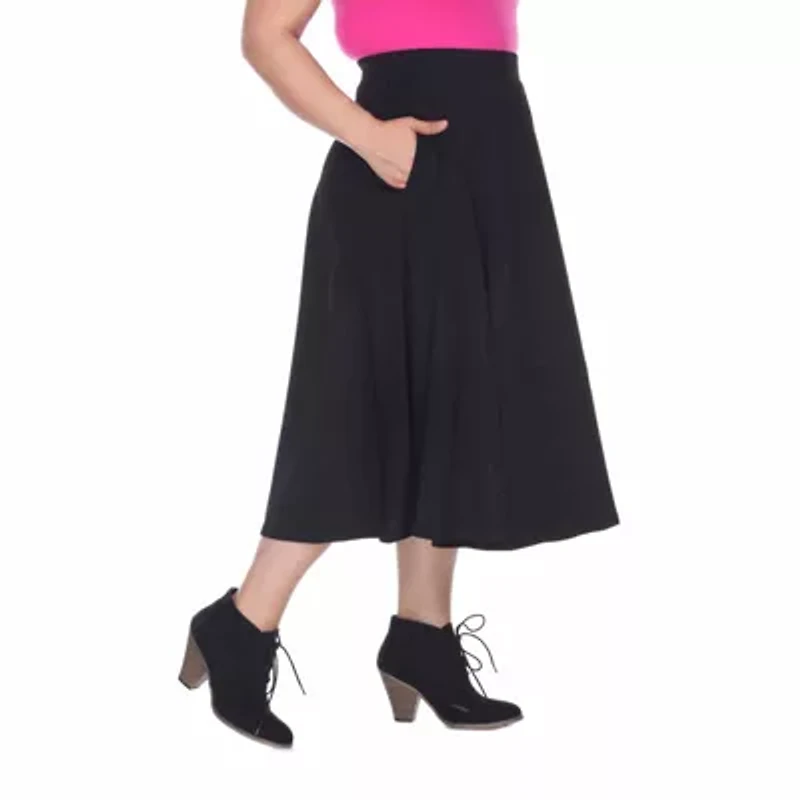 White Mark Tasmin Womens Plus Stretch Fabric Mid Rise Midi Flared Skirt