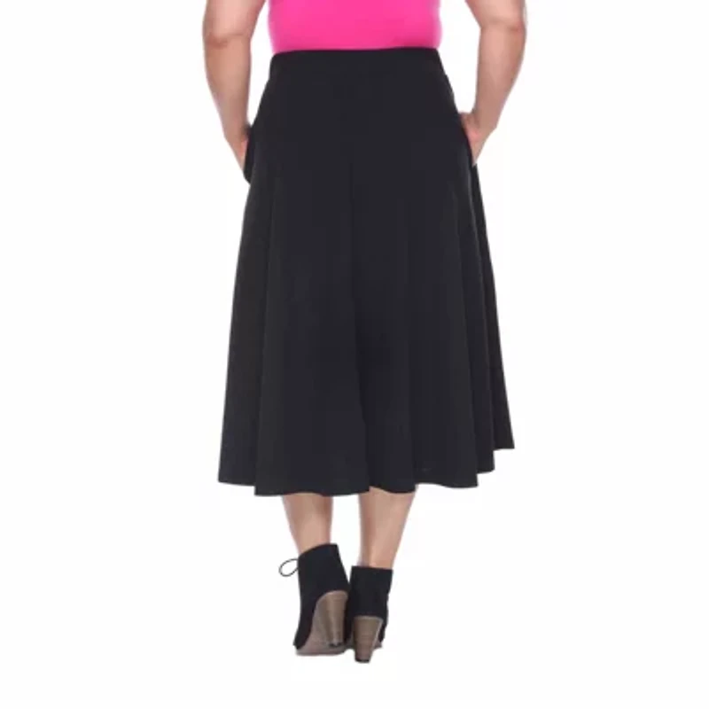 White Mark Tasmin Womens Plus Stretch Fabric Mid Rise Midi Flared Skirt