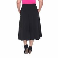 White Mark Tasmin Womens Plus Stretch Fabric Mid Rise Midi Flared Skirt