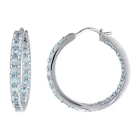 Genuine Aquamarine Sterling Silver Inside-Out Hoop Earrings