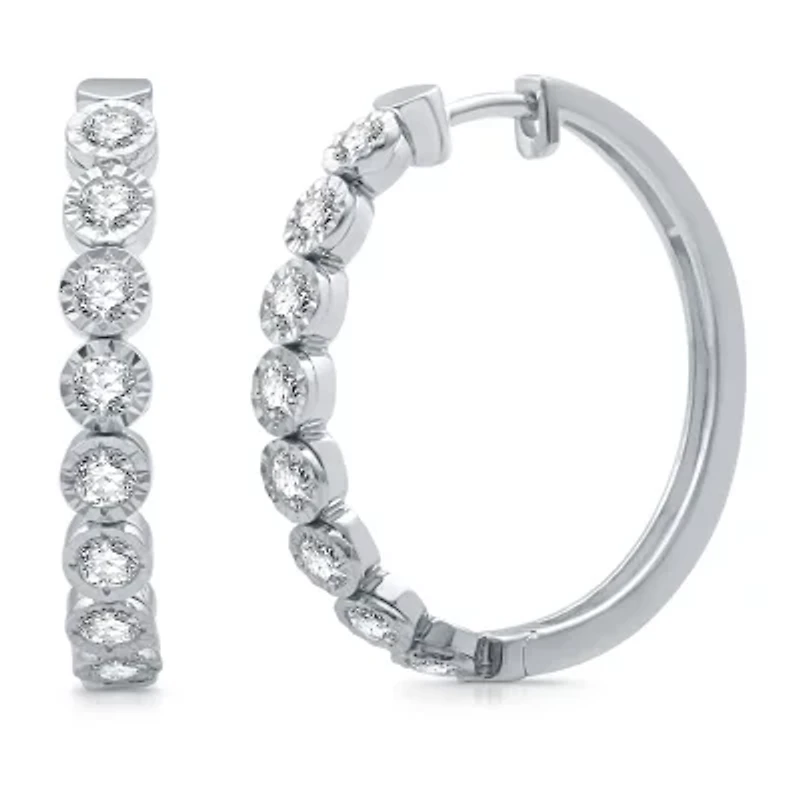 Womens 1 CT. T.W. Natural White Diamond 10K White Gold 26.3mm Hoop Earrings