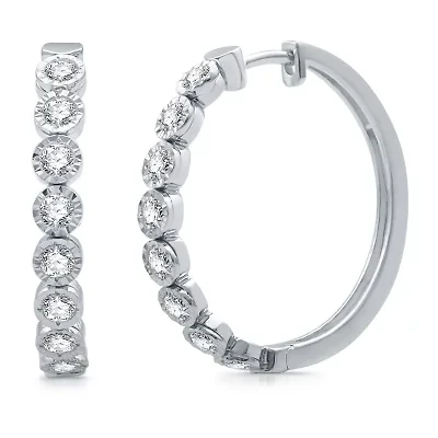 Womens 1 CT. T.W. Natural White Diamond 10K White Gold 26.3mm Hoop Earrings