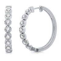 Womens 1 CT. T.W. Natural White Diamond 10K White Gold 26.3mm Hoop Earrings