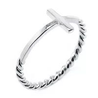Silver Treasures Womens 2MM Sterling Cross Band