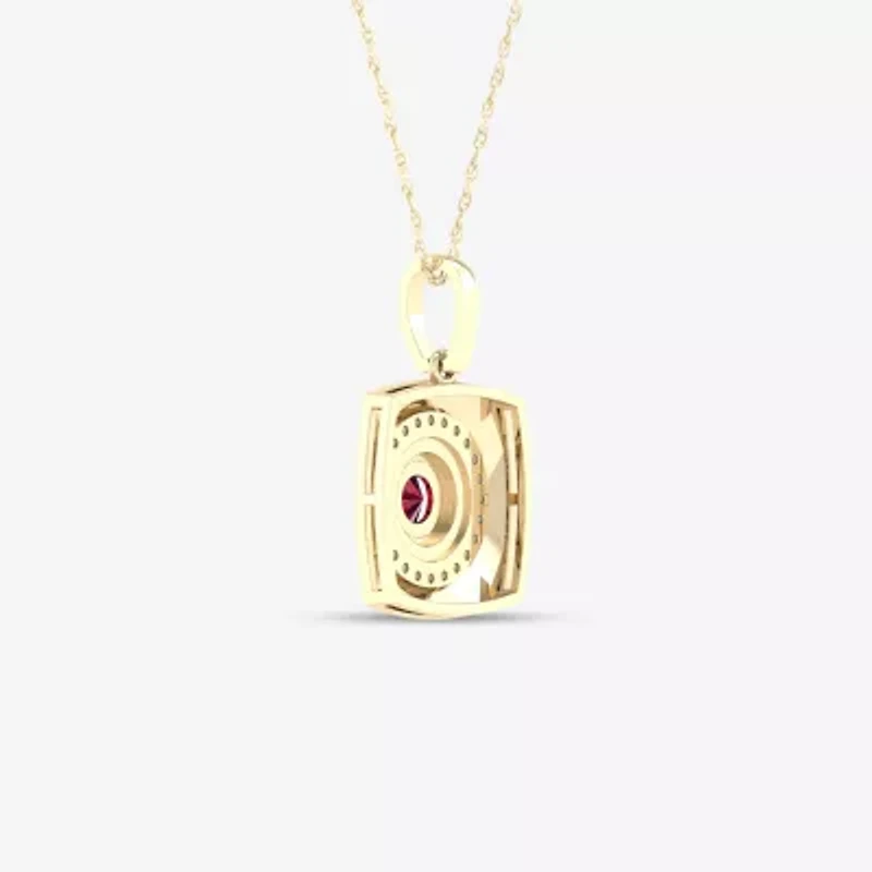 Mens 1/6 CT. T.W. Lead Glass-Filled Red Ruby 10K Gold Square 18 Inch Pendant Necklace