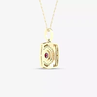 Mens 1/6 CT. T.W. Lead Glass-Filled Red Ruby 10K Gold Square 18 Inch Pendant Necklace