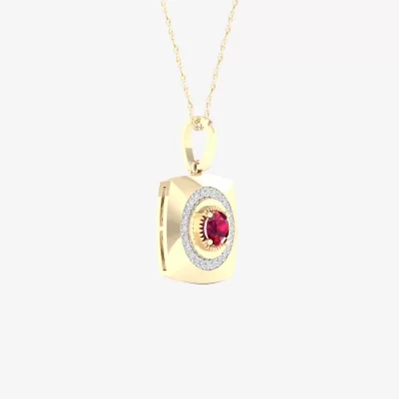 Mens 1/6 CT. T.W. Lead Glass-Filled Red Ruby 10K Gold Square 18 Inch Pendant Necklace