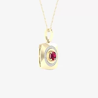 Mens 1/6 CT. T.W. Lead Glass-Filled Red Ruby 10K Gold Square 18 Inch Pendant Necklace