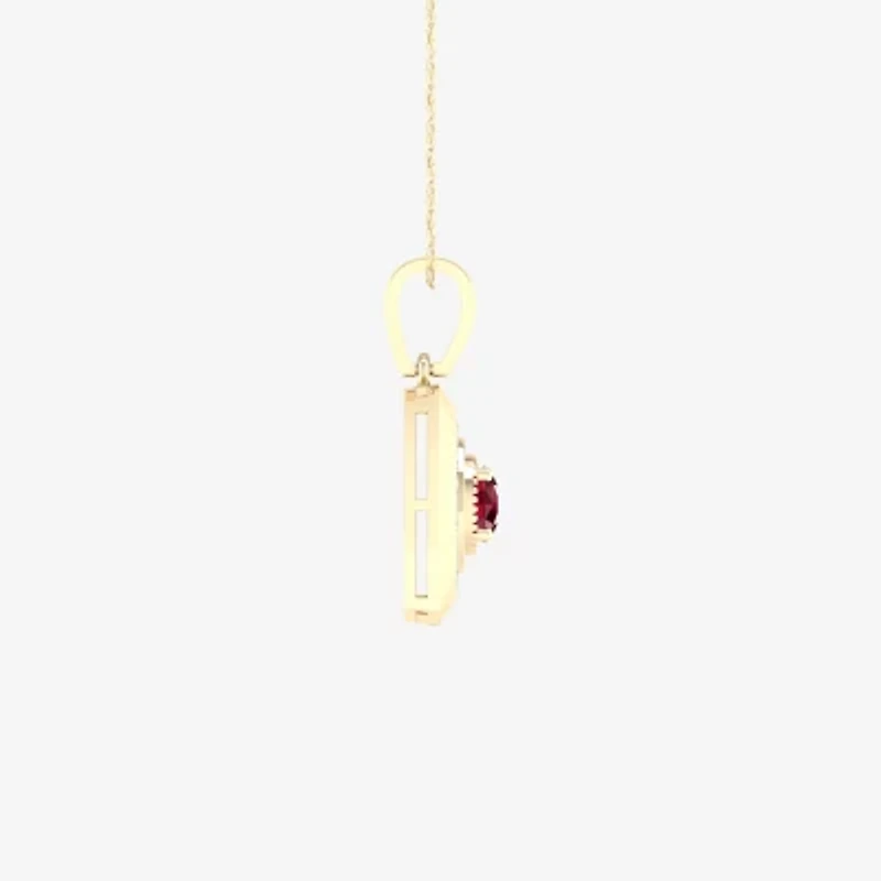 Mens 1/6 CT. T.W. Lead Glass-Filled Red Ruby 10K Gold Square 18 Inch Pendant Necklace