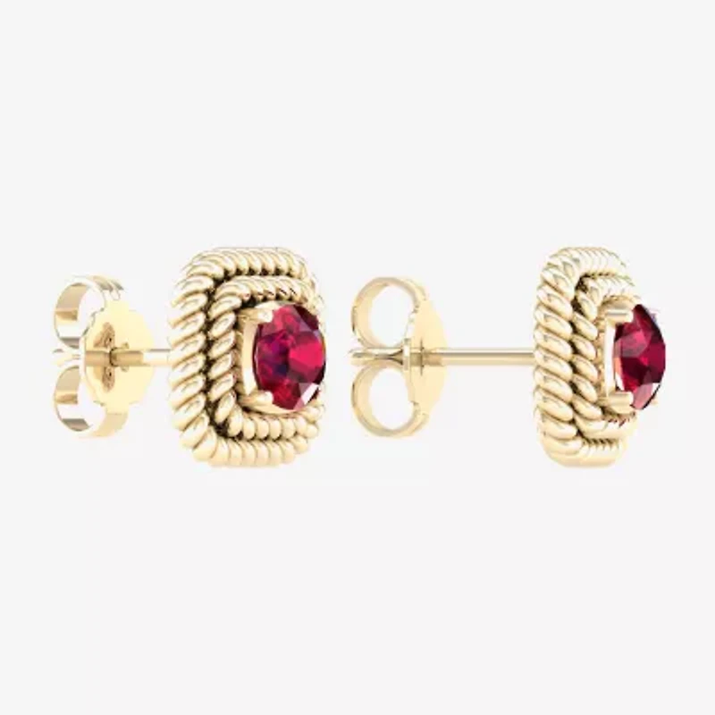 Lead Glass-Filled Red Ruby 10K Gold 9.7mm Square Stud Earrings