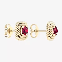 Lead Glass-Filled Red Ruby 10K Gold 9.7mm Square Stud Earrings