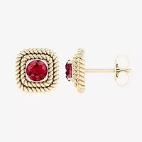Lead Glass-Filled Red Ruby 10K Gold 9.7mm Square Stud Earrings