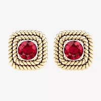 Lead Glass-Filled Red Ruby 10K Gold 9.7mm Square Stud Earrings