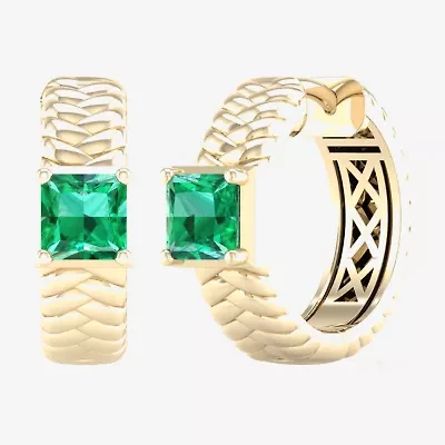 Mens Genuine Green Emerald 10K Gold 17.3mm Hoop Earrings