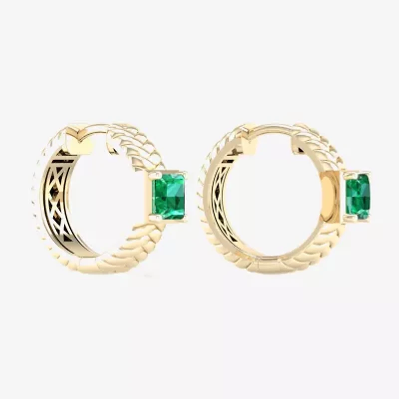 Mens Genuine Green Emerald 10K Gold 17.3mm Hoop Earrings