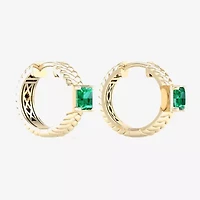Mens Genuine Green Emerald 10K Gold 17.3mm Hoop Earrings