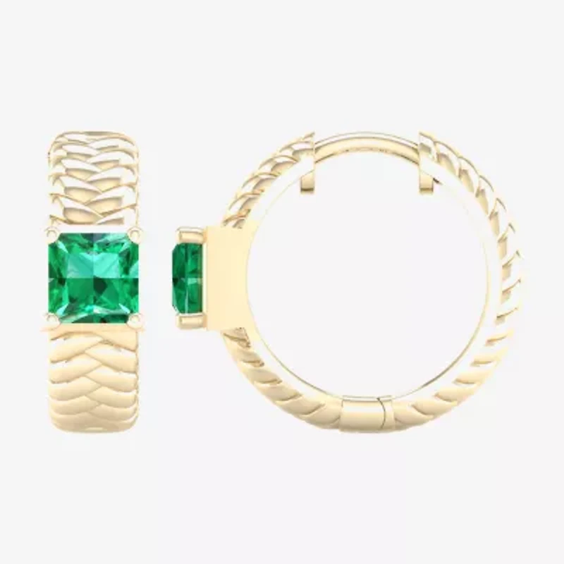 Mens Genuine Green Emerald 10K Gold 17.3mm Hoop Earrings