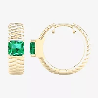Mens Genuine Green Emerald 10K Gold 17.3mm Hoop Earrings