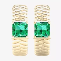 Mens Genuine Green Emerald 10K Gold 17.3mm Hoop Earrings