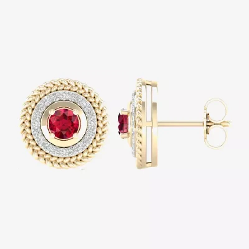 1/5 CT. Lead Glass-Filled Red Ruby 10K Gold 12.5mm Stud Earrings