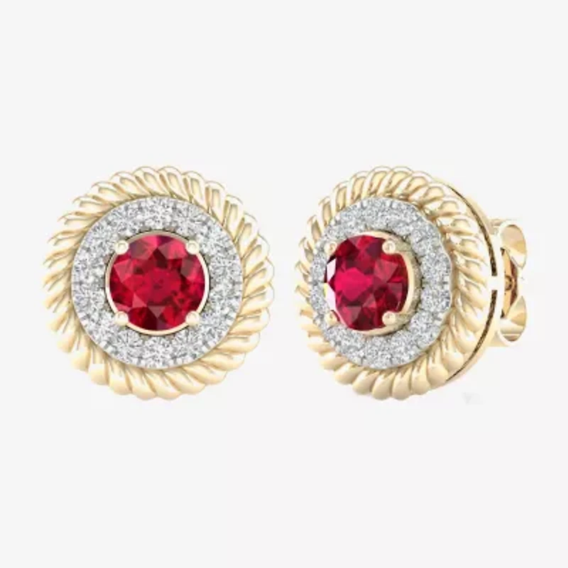 1/3 CT. T.W. Lead Glass-Filled Red Ruby 10K Gold 12.7mm Stud Earrings
