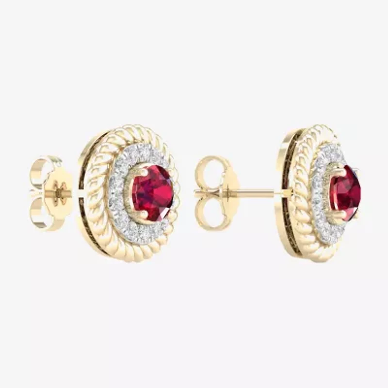 1/3 CT. T.W. Lead Glass-Filled Red Ruby 10K Gold 12.7mm Stud Earrings
