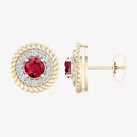 1/3 CT. T.W. Lead Glass-Filled Red Ruby 10K Gold 12.7mm Stud Earrings