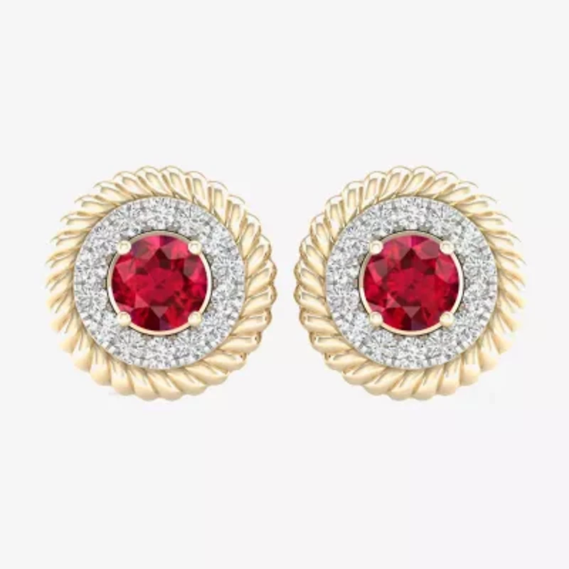 1/3 CT. T.W. Lead Glass-Filled Red Ruby 10K Gold 12.7mm Stud Earrings