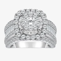 (I / I1) Womens 3 CT. T.W. Lab Grown White Diamond 10K Gold Cushion Side Stone Halo Engagement Ring