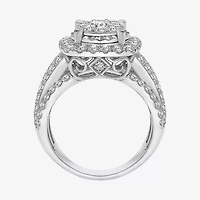 (I / I1) Womens 3 CT. T.W. Lab Grown White Diamond 10K Gold Cushion Side Stone Halo Engagement Ring