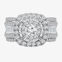 (I / I1) Womens 3 CT. T.W. Lab Grown White Diamond 10K Gold Cushion Side Stone Halo Engagement Ring
