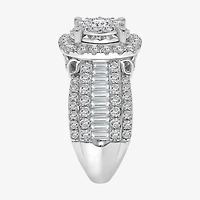 (I / I1) Womens 3 CT. T.W. Lab Grown White Diamond 10K Gold Cushion Side Stone Halo Engagement Ring