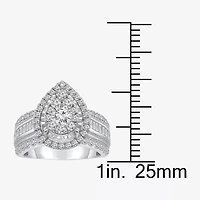 (I / I1) Womens 2 CT. T.W. Lab Grown White Diamond 10K Gold Pear Side Stone Engagement Ring