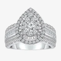 (I / I1) Womens 2 CT. T.W. Lab Grown White Diamond 10K Gold Pear Side Stone Engagement Ring