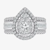 (I / I1) Womens 2 CT. T.W. Lab Grown White Diamond 10K Gold Pear Side Stone Engagement Ring
