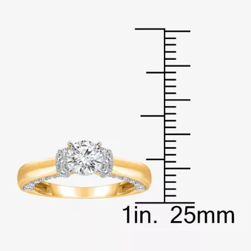 (I / I1) Womens 2 CT. T.W. Lab Grown White Diamond 10K Gold or 14K Round Side Stone Engagement Ring