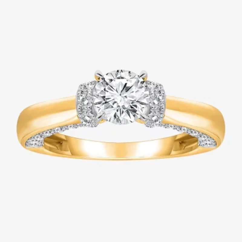 (I / I1) Womens 2 CT. T.W. Lab Grown White Diamond 10K Gold or 14K Round Side Stone Engagement Ring