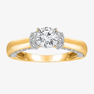 (I / I1) Womens 2 CT. T.W. Lab Grown White Diamond 10K Gold or 14K Round Side Stone Engagement Ring