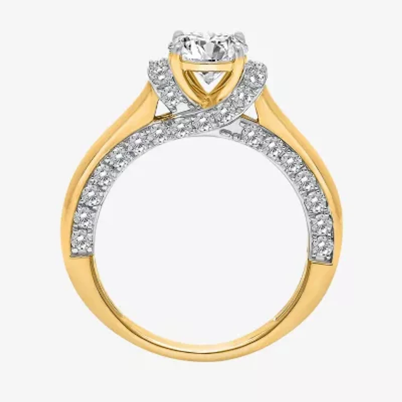 (I / I1) Womens 2 CT. T.W. Lab Grown White Diamond 10K Gold or 14K Round Side Stone Engagement Ring