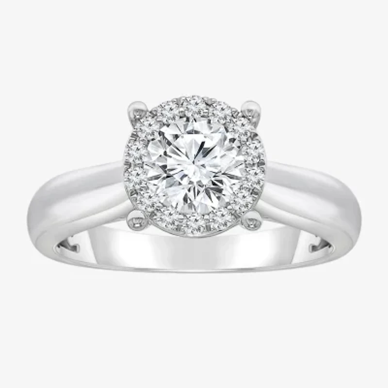 (I / I1) Womens 1 1/2 CT. T.W. Lab Grown White Diamond 10K Gold Round Halo Engagement Ring