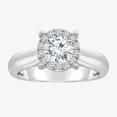 (I / I1) Womens 1 1/2 CT. T.W. Lab Grown White Diamond 10K Gold Round Halo Engagement Ring