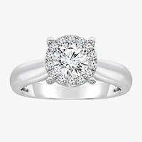(I / I1) Womens 1 1/2 CT. T.W. Lab Grown White Diamond 10K Gold Round Halo Engagement Ring