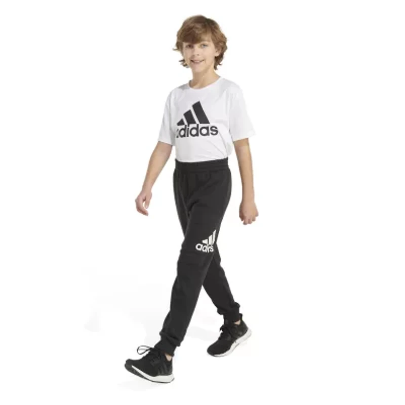 adidas Little Boys Cuffed Mid Rise Regular Fit Fleece Jogger Pant
