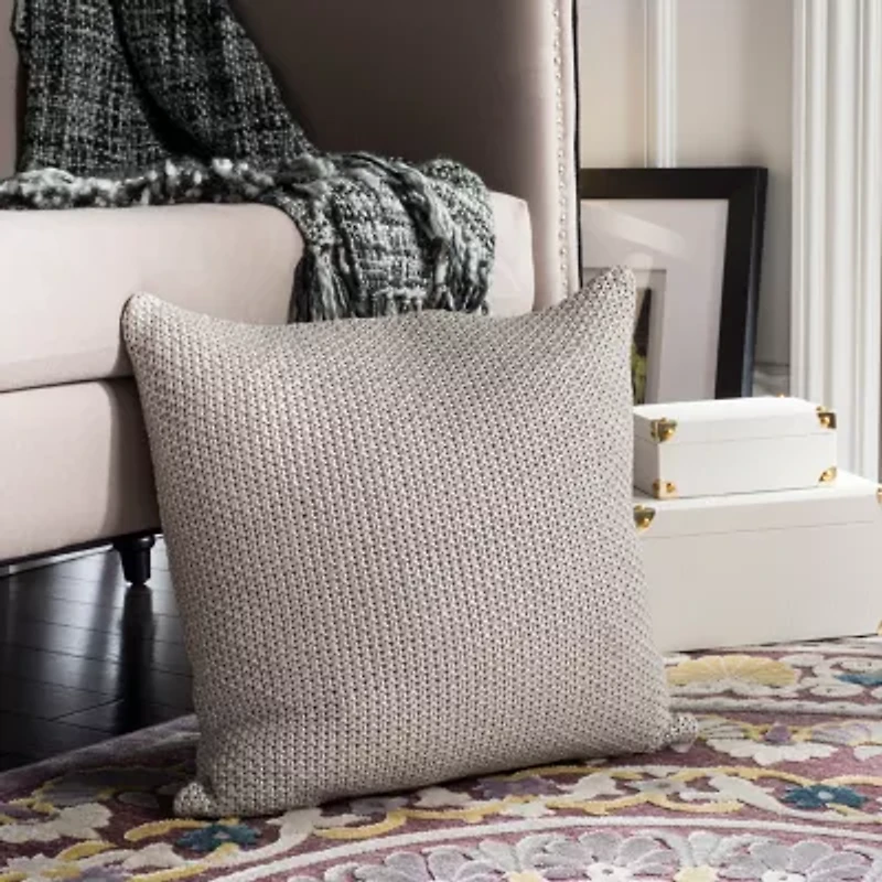 Safavieh Tickled Grey Knit Square Throw Pillow