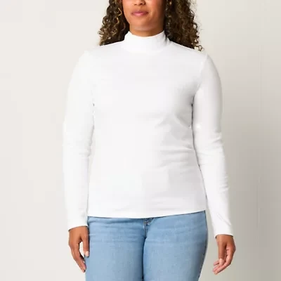St. John's Bay Womens Mock Neck Long Sleeve T-Shirt