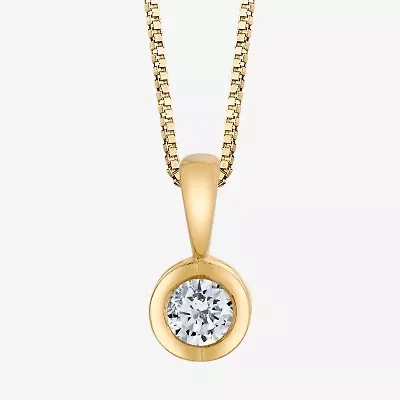 Womens 1/10 CT. Natural White Diamond 14K Gold Round 18 Inch Pendant Necklace