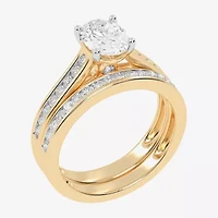 (G / Vs2-Si1) Womens 1 1/2 CT. T.W. Lab Grown White Diamond 10K Gold Oval Side Stone Bridal Set